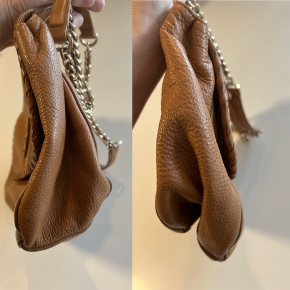 Tory Burch Marion Whipstitch Leather Saddle Convertible Chain Crossbody Tan Bag - Picture 9 of 10